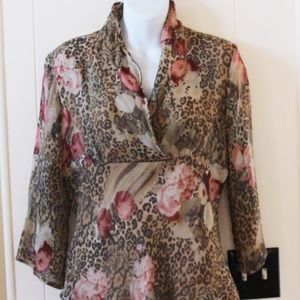 Silk Leopard & Rose Print Blouse